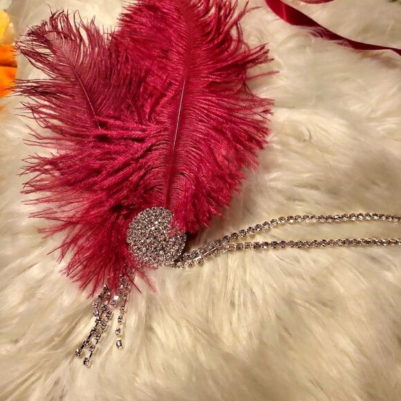 A diamond and feathered headband,  that fastens with ribbons nwt